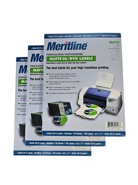 Meritline 300ct Professional Photographic Matte CD/DVD Labels for Inkjet & Laser